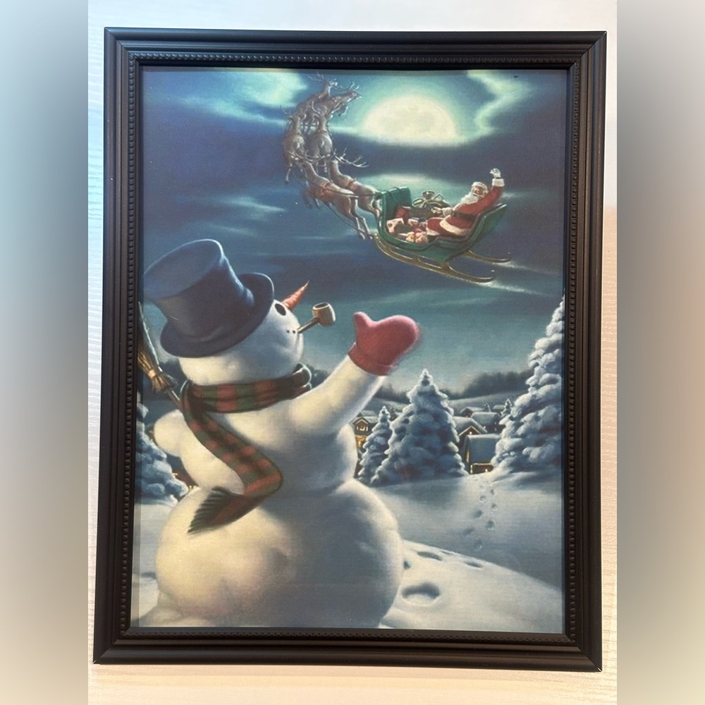 SANTA AND SNOWMAN framed 8x10” print